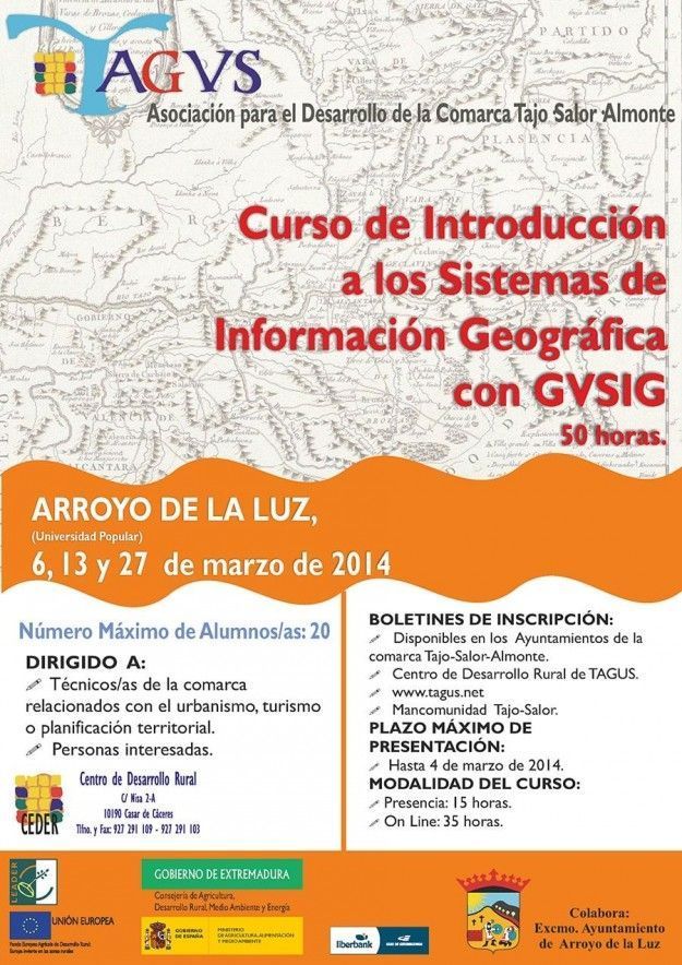 Cartel Curso introducción a los Sistemas de Información Geográfica con Gvsig